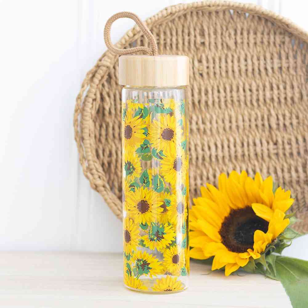 Something Different - Sunflower Print Glass Waterfles - Multicolours